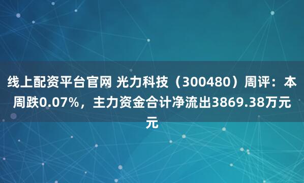 线上配资平台官网 光力科技（300480）周评：本周跌0.07%，主力资金合计净流出3869.38万元
